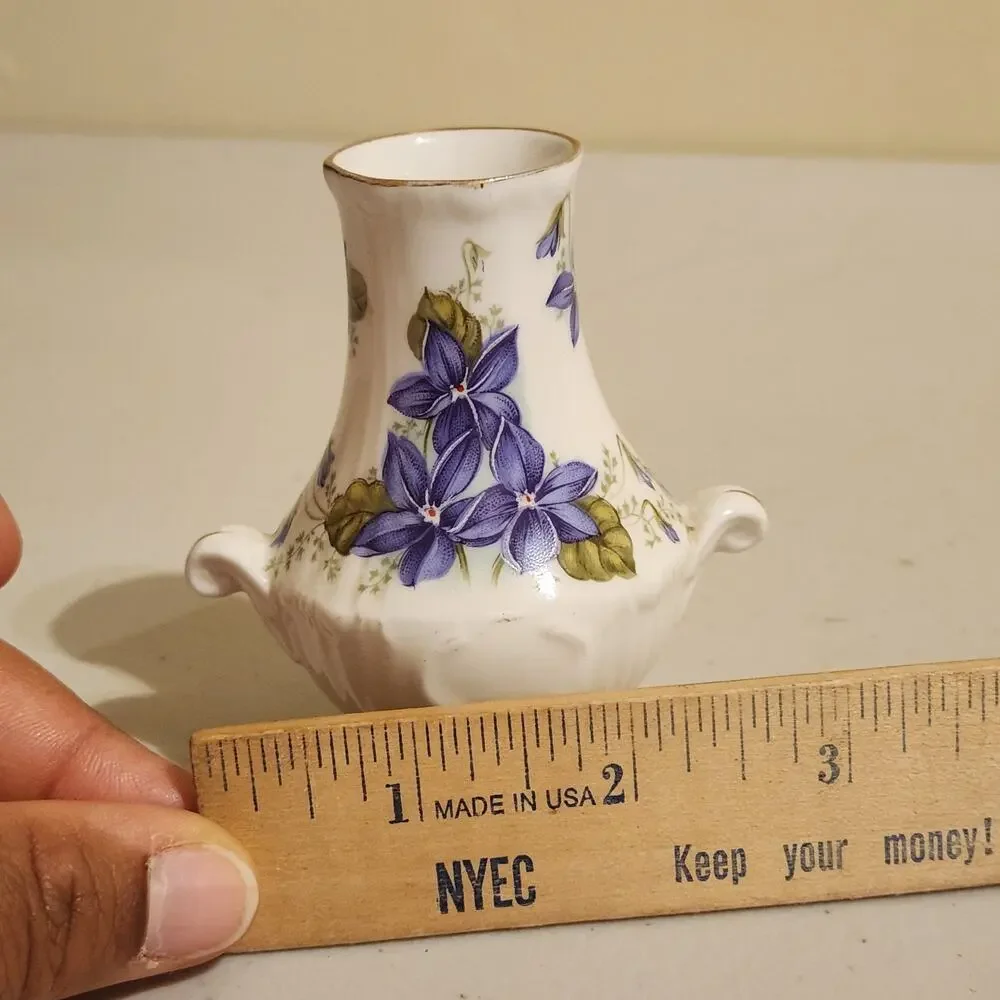 Vintage Royal Grafton Porcelain Bud Mini Vase Jacobean Violets China Decor
